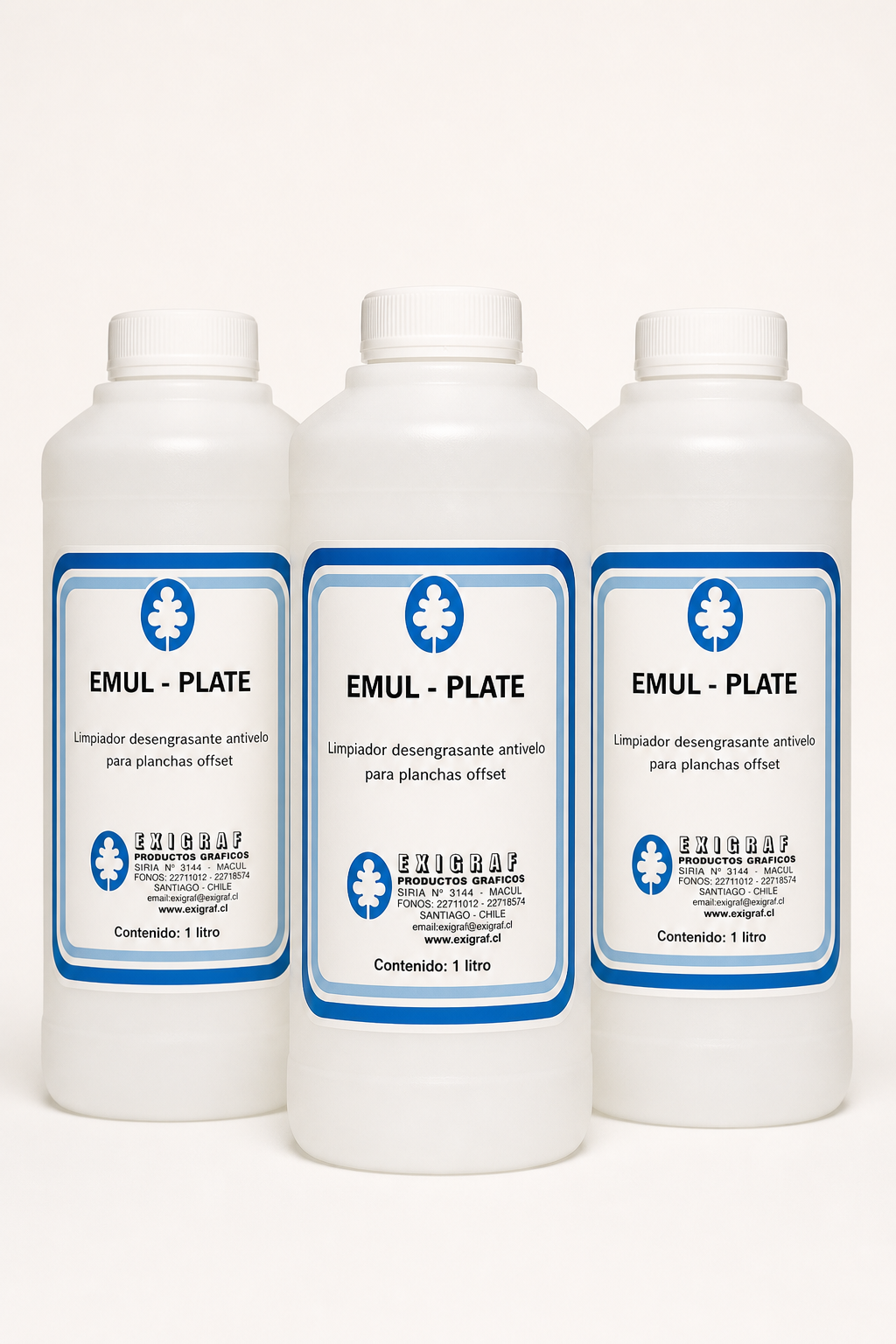 Tres envases de un litro de Emul-Plate